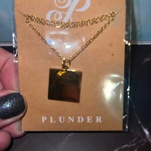 Plunder Gold-Tone Necklace with Square Pendant